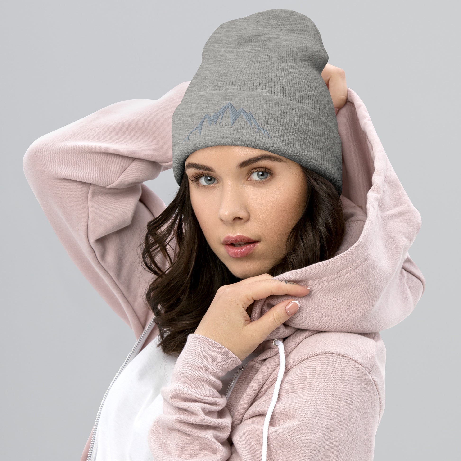 high quality embroidered cuffed beanie hat for hiking and outdoors