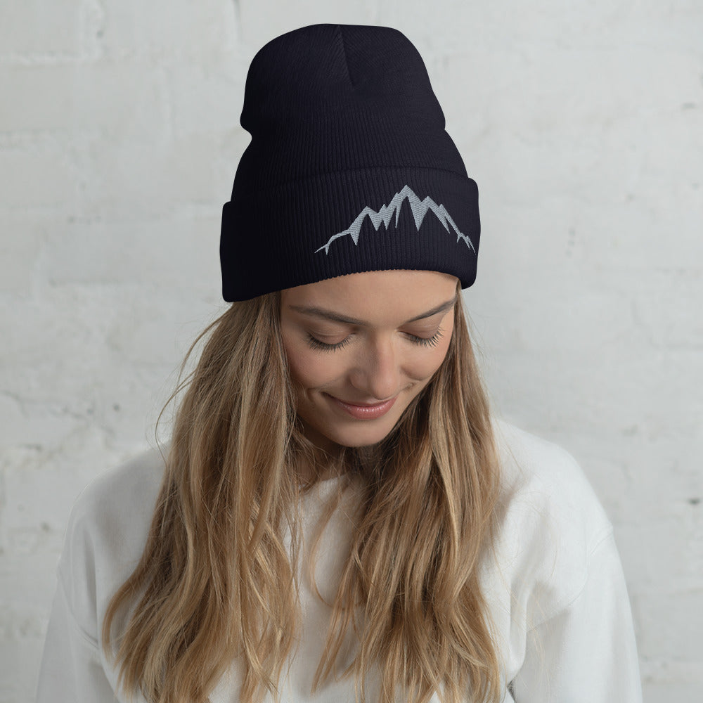 high quality embroidered cuffed beanie hat for hiking and outdoors